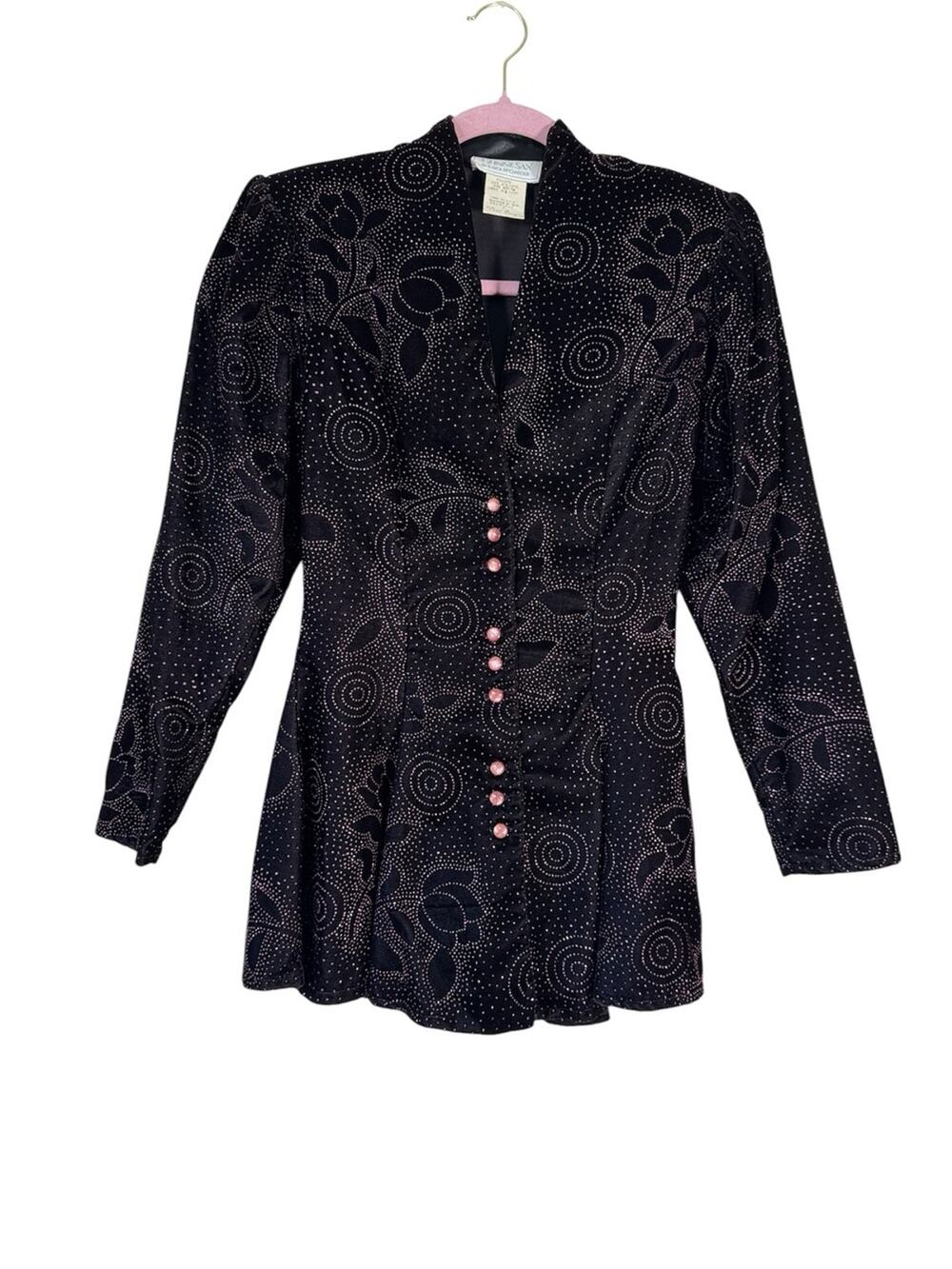Gunne Sax Black Velvet Pink Glitter Blazer Jacket Womens S Peplum Whimsigoth